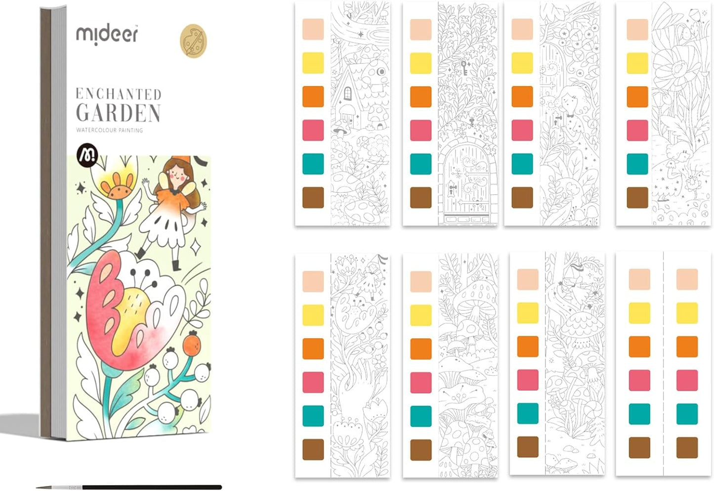 MiDeer Watercolor Painting Book for Kids Ages 4-8, Pocket Watercolor Painting Book Arts and Crafts for Toddlers, Travel Activities Paint with Water Coloring Book Set for Kids 3-8 (Enchanted Garden)