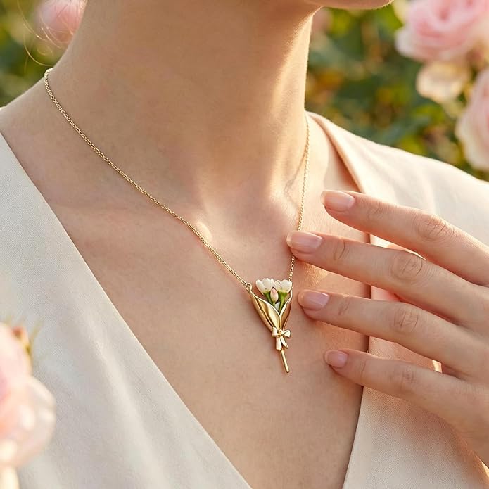 MODRSA DIY Bouquet Gold Necklace Wearable Mini Vase Jewelry Collection Chain - Image 4