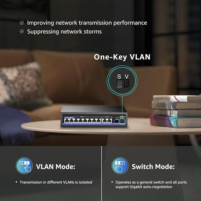 11-Port PoE Gigabit Switch, 8 PoE+ Port, 2 Gigabit Uplink, 1 SFP Port, 120W AI - Image 6