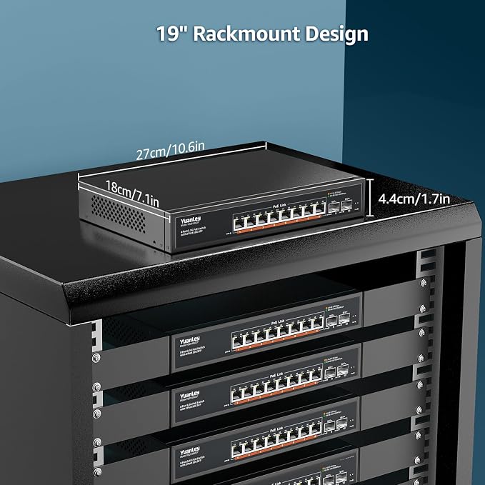 YuanLey 10 Port 2.5G PoE Switch Unmanaged, 8 x 2.5G Base-T PoE Ports, 2 x 10G - Image 5