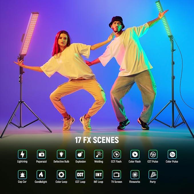NEEWER Photography RGB Light Stick Kit, 2 Pack LED Video Tube Lights w/Stands - Image 5