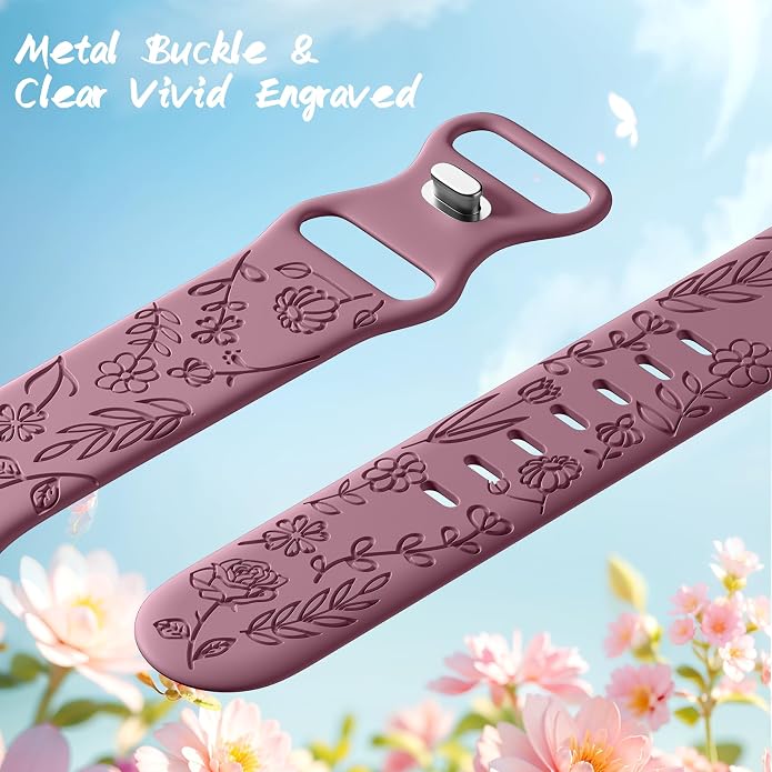 SNBLK 6 Pack Floral Engraved Bands Compatible - Image 3