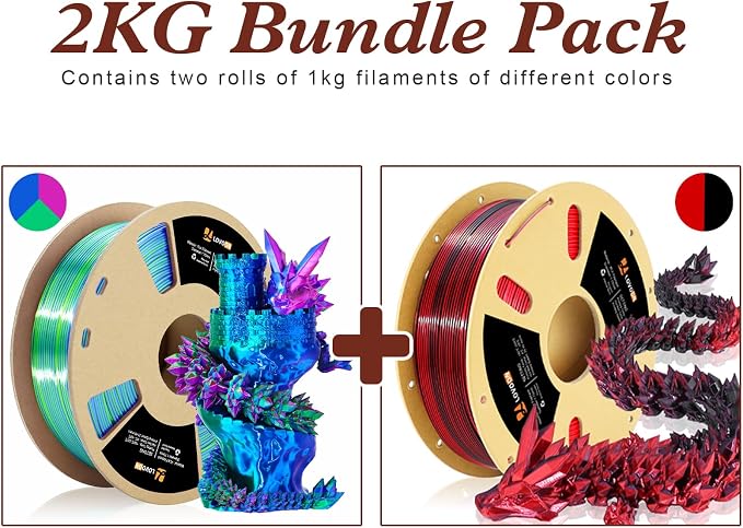 LOVOON Silk PLA Filament 1.75mm, 2KG Bundle 3D Printer Filament, 3D Printing - Image 4