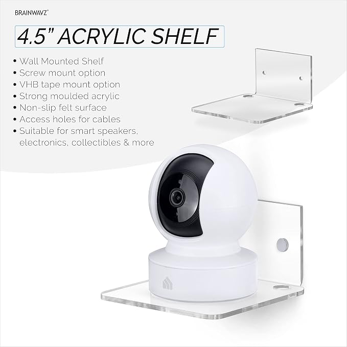 BRAINWAVZ 4.5" Small Baby Monitors & Speaker Wall Mount Shelf, Adhesive & Screw - Image 2