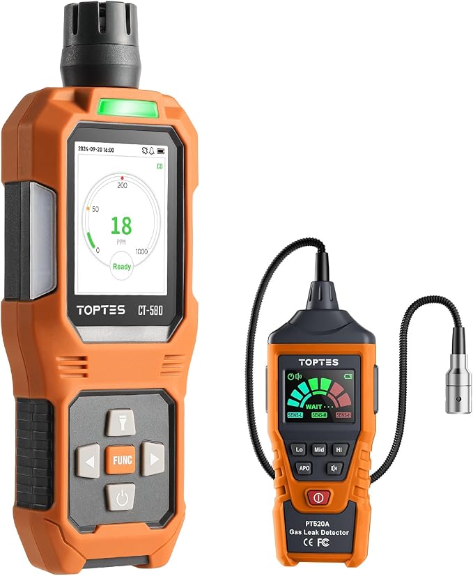 TOPTES CO & Gas Detector Set: CT-580 Carbon Monoxide Detector & PT520A Natural by TopTesToolsforHomeSafety