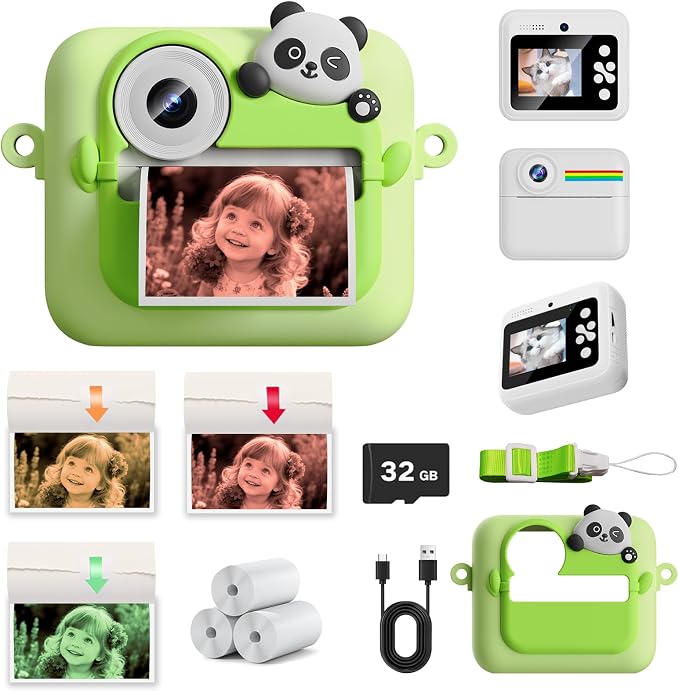 Kids Camera Instant Print with Color Printing Paper and Protective Case 32GB by GUEDIEO
