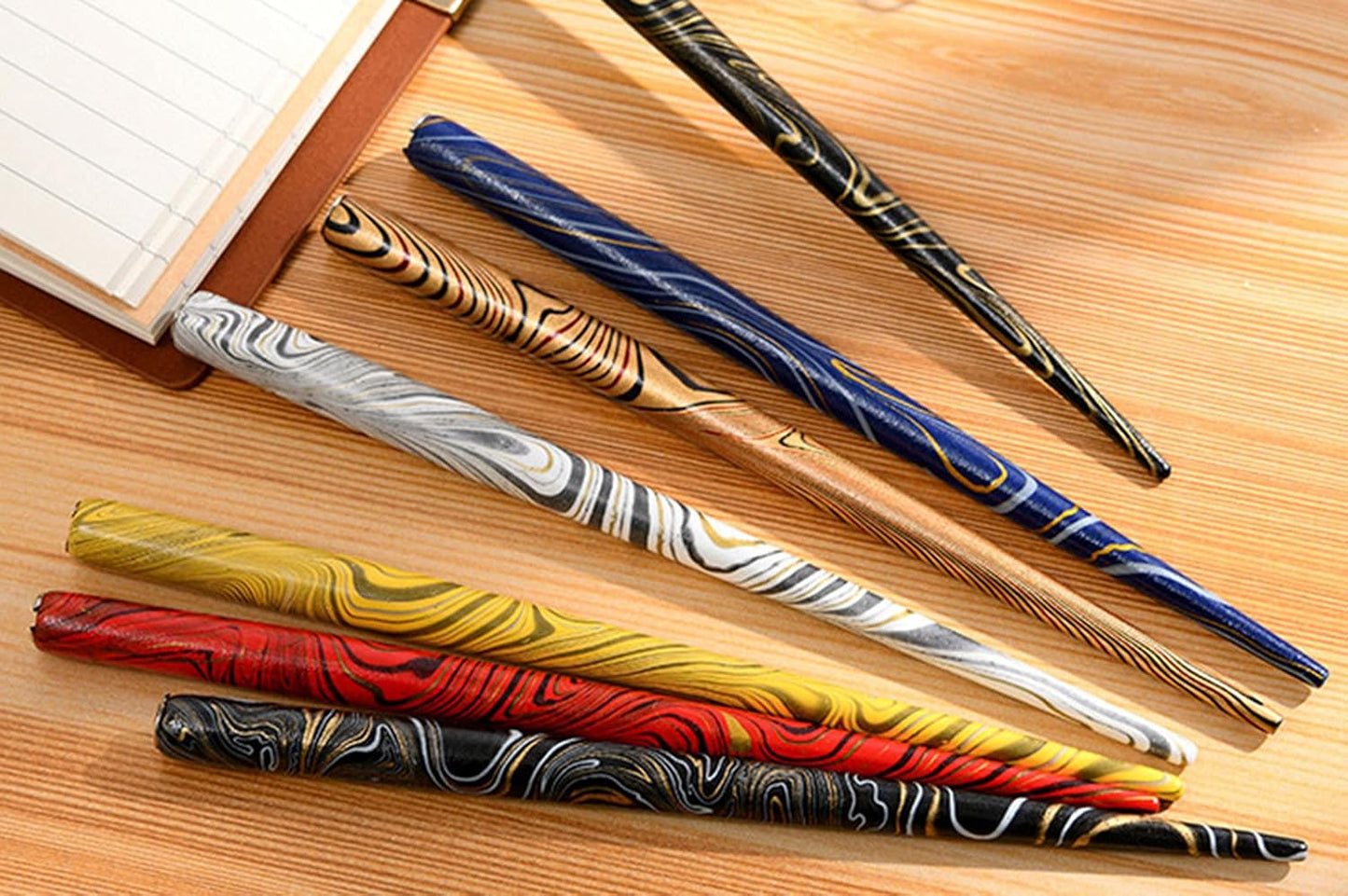 Gullor Wooden Dip Pen Calligraphy Set with Black Ink & 6 Nibs for Beginners, Kids, Writing, Signatures and Drawing, Ancient Cyan