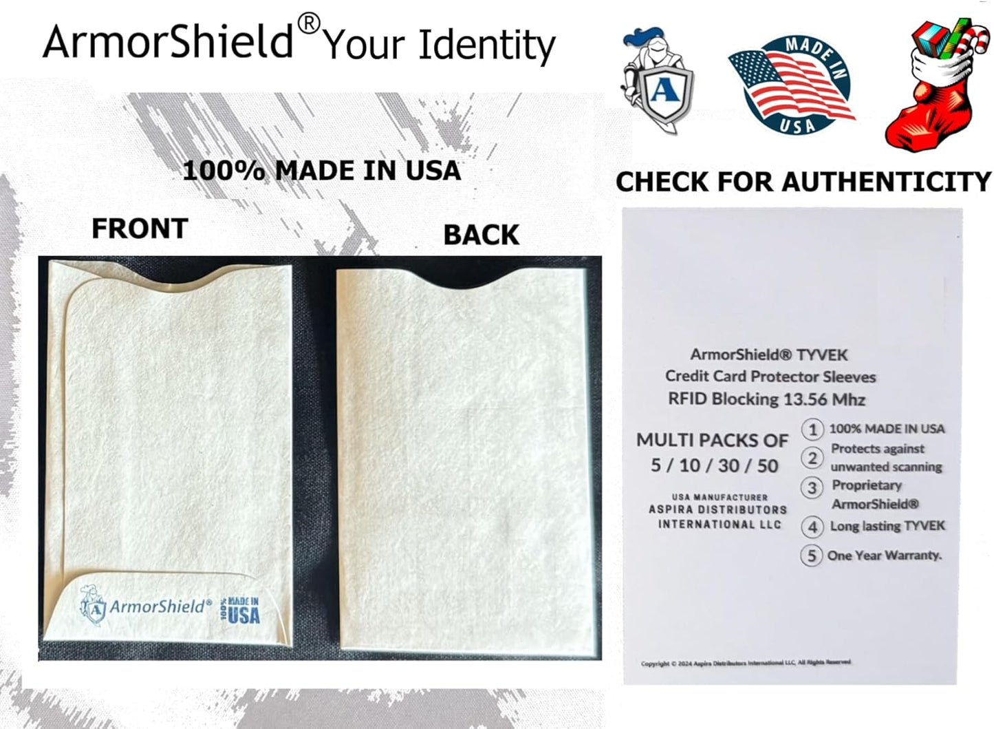 Semper Paratus Gear TYVEK Credit Card Sleeves 100% MADE IN USA - Anti-theft for Travel wallet, purse. ArmorShield Your Identity (10PAK)