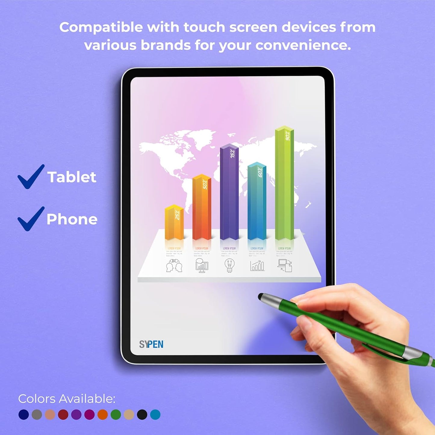 Personalized With your Custom Logo or Text Pens-Pack of 450- for Marketing, Parties, and Events, 2 in 1 Capacitive Stylus & Ballpoint Pen Compatible With Touchscreen Devices, Blue Ink, Red Pens