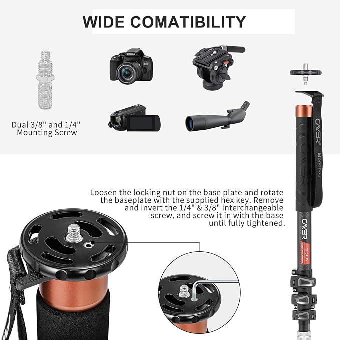 Cayer Carbon Fiber Monopod Leg, 68 Inch Camera Telescopic Video Monopod Tube - Image 4