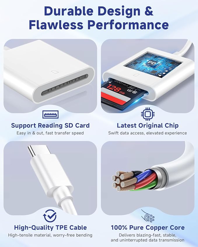 USB C SD Card Reader for iPhone 17/16/15, Durable TPE Type C Camera Adapter for - Image 2
