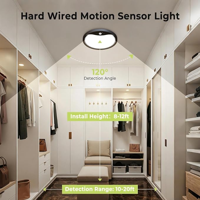 hepside Motion Sensor Ceiling Light Wired, 3000K/4000K/6500K LED Flush Mount - Image 4