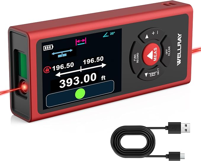 Dual Laser Measuring Tool 400Ft, Rechargeable Laser Measure Tool by WELLRAY
