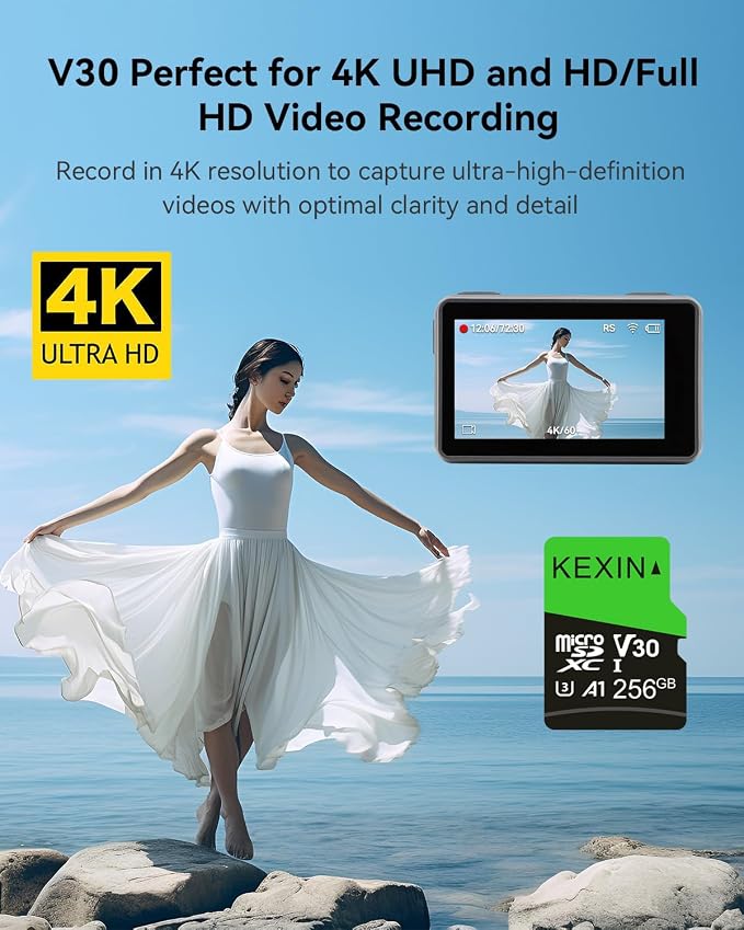 KEXIN 256GB Micro SD Card with SD Adapter microSDXC Memory Card UHS-I A1 V30 U3 - Image 3