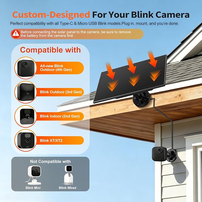 Solar Panel for Blink Camera, Solar Power + Built-in 4000mAh Battery: Dual - Image 6