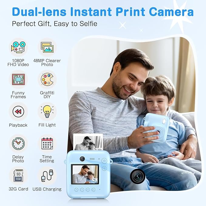 Kids Camera Instant Print, Dual-Lens 48MP Digital Camera - Image 2