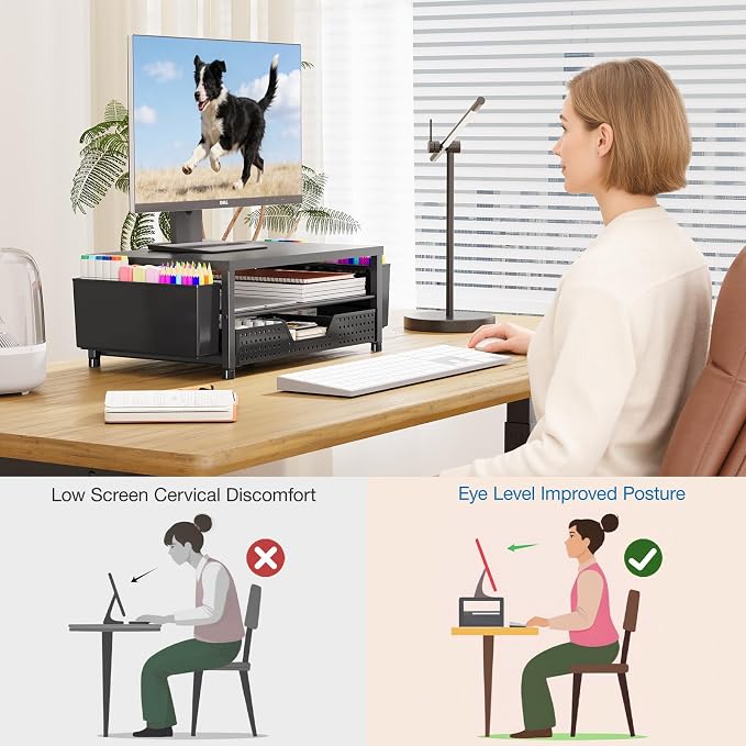OPNICE Desk Organizer and Accessories, 2-Tier Computer Monitor Stand Riser - Image 7
