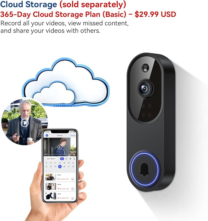 1080P Wireless Video Doorbell Camera, AI Human Detection - Image 2