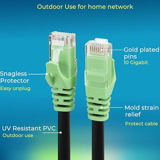 Rapink Cat6 Outdoor Ethernet Cable 200 ft, Ethernet Cable UV Resistant - Image 4