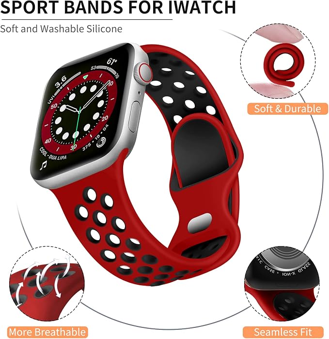 Lerobo Band for iWatch Band 41mm 40mm 42mm 38mm, Soft Silicone Sport Breathable - Image 2