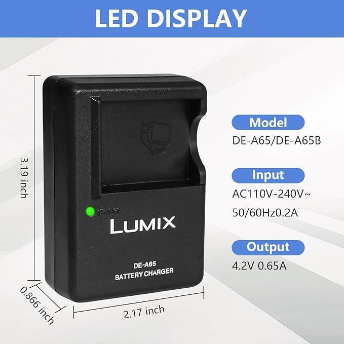 DE-A65 Camera Battery Charger for Panasonic： LUMIX DE-A65A DE-A65B DE-A65BA - Image 4