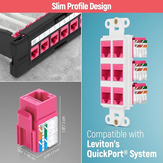 Everest 90° Angled RJ45 Cat6 Keystone Jacks 20-Pack in Pink - Image 6