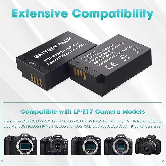 LP LP-E17 Battery 2-Pack 1450mah USB-C Charging Port Battery - Image 4