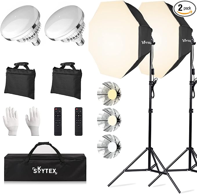 Skytex Softbox Lighting Kit 2pack 20x28in Octa Soft Box|135W 2700-6400K E27 LED by skytex