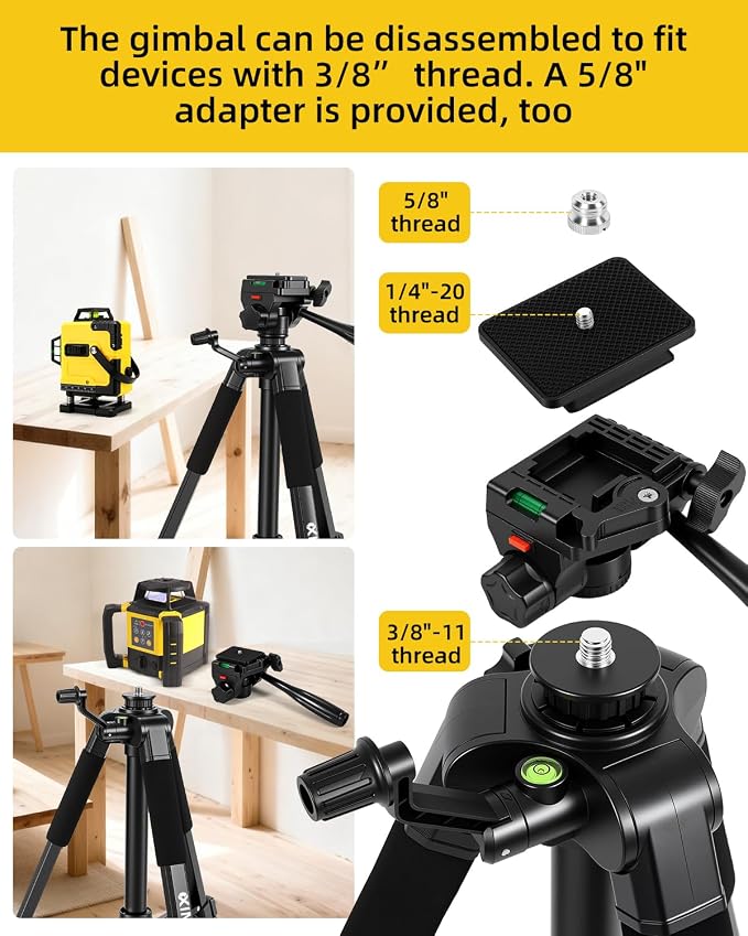 60 Inches Heavy Duty Aluminum Tripod, 0.8mm Thick Laser Level Tripod - Image 6