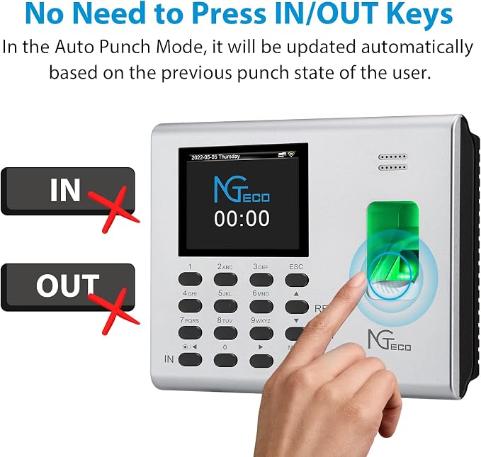 NGTeco APP-Based Time Clock for Employees Small Business, Automatic Fingerprint - Image 2