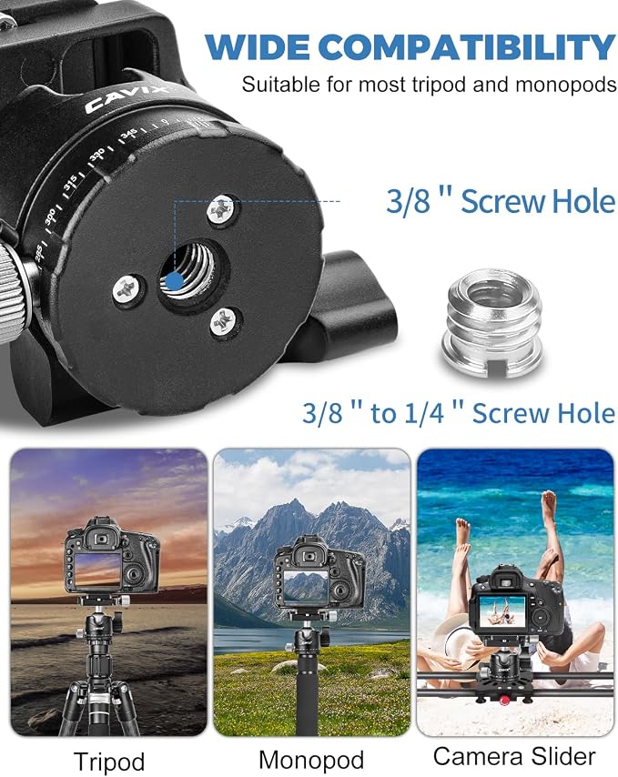 CAVIX Ball Head Mount with 1/4" Screw Arca Type Quick Release Plate 360 Degree - Image 7