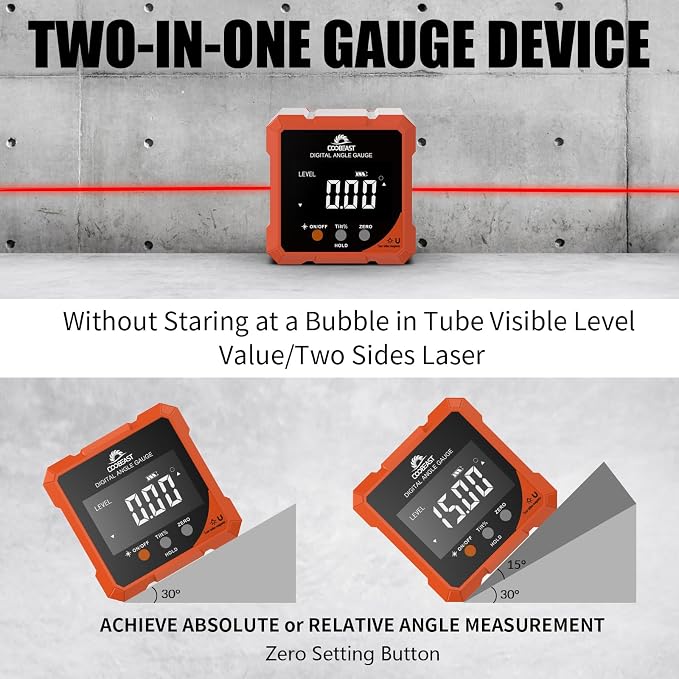 Digital Angle Finder with Laser, 4-side Magnetic Digital Angle Gauge, - Image 2