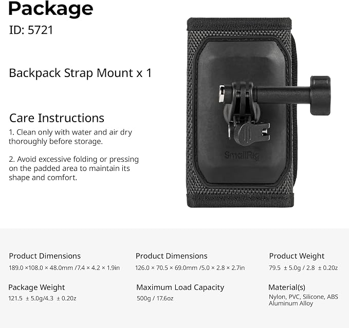 SMALLRIG Backpack Strap Mount for GoPro Hero 13/12/11, for DJI Osmo Nano Action - Image 7