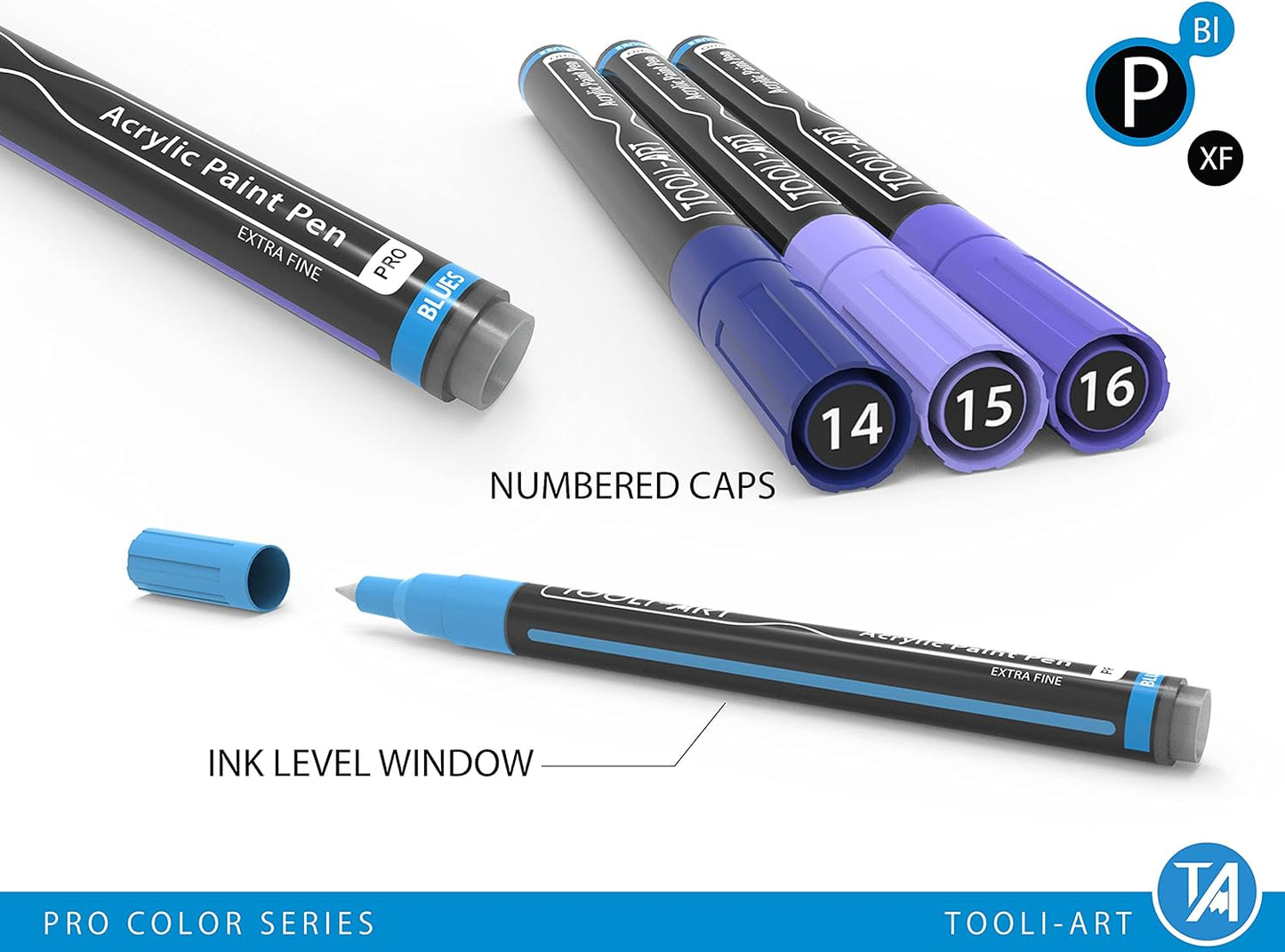 Acrylic Paint Pens 22 Blue & Purple Tones Assorted Pro Color Series Markers Set 0.7mm Extra Fine Tip for Rock Painting, Glass, Mugs, Wood, Metal, Canvas, Projects, Non Toxic, Waterbased, Quick Drying