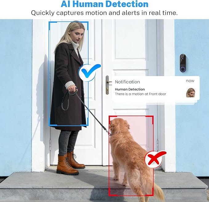 1080p Wireless Video Doorbell Camera, AI Human Detection, 2-Way Talk, Night - Image 2