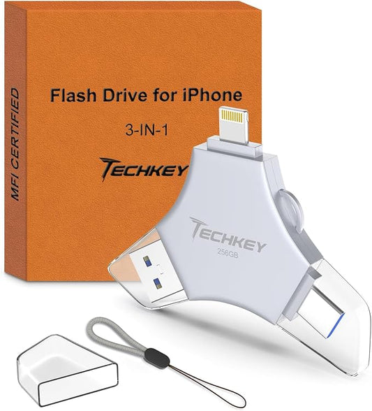 USB 3.0 Flash Drive for iPhone 256GB: MFi Certified 3in1 External Memory Photo by Techkey