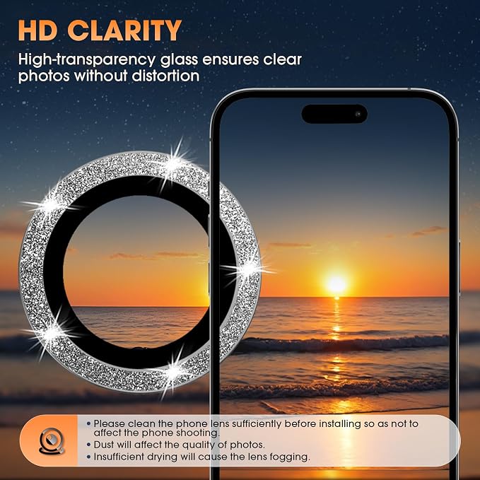for iPhone 16 Pro/16 Pro Max Camera Lens Protector Bling Individual Metal - Image 3