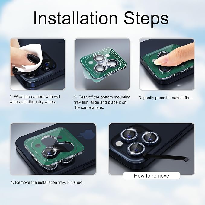 Misea Compatible for iPhone 15 Pro/iPhone 15 Pro Max Camera Lens Protector Bling - Image 7