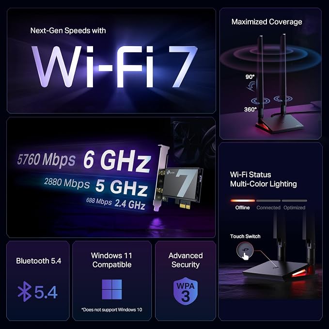 TP-Link WiFi 7 BE9300 PCIe WiFi Card - Image 2