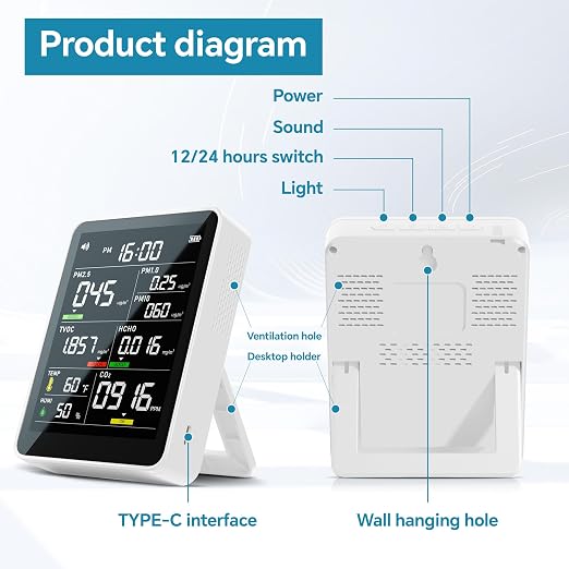Air Quality Monitor Indoor, 13-in-1 Smart Air Quality Tester - Image 7