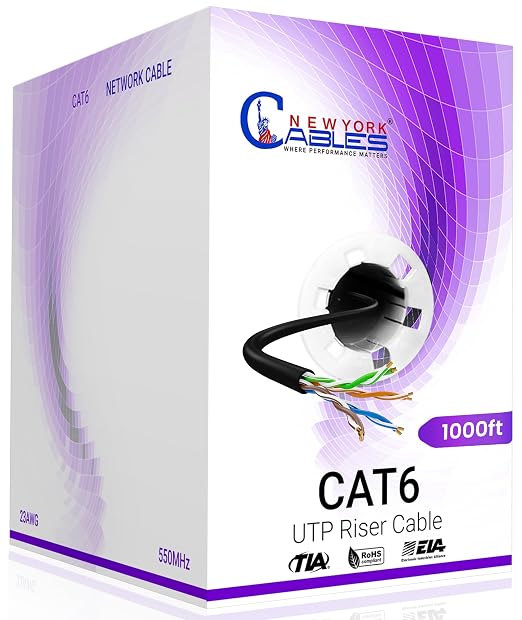 NewYork Cables | CAT6 Ethernet Cable 1000ft | Bulk Riser 23AWG, UTP 4 Pairs by NewYorkCables