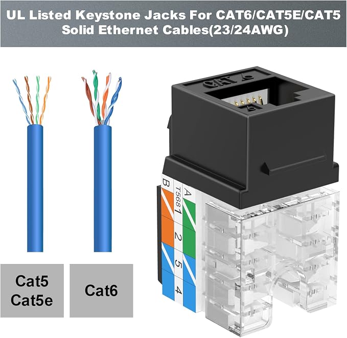 VCE UL Listed Cat6 RJ45 Keystone Jack Insert 25-Pack, 90 Degree Punch Down - Image 4