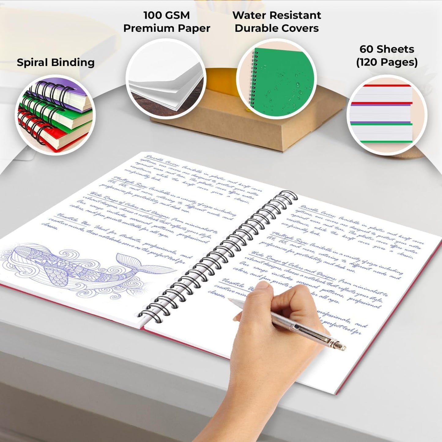 Blank Spiral Notebook, 12 Pack, 5.8 x 8.3, 120 Pages (60 Sheets), 100 GSM Unlined Drawing Notebooks, Assorted A5 Journals, No-Bleed, Sketching, Note Taking, Blank Journals for Office & School