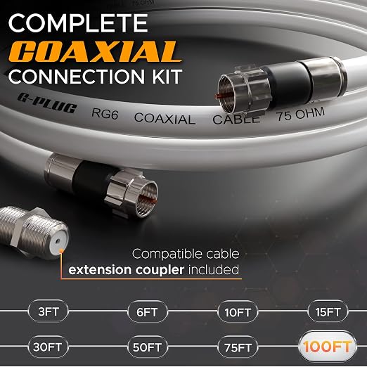 G-PLUG 100FT RG6 Coaxial Cable Connectors Set- High-Speed Internet, Broadband - Image 2
