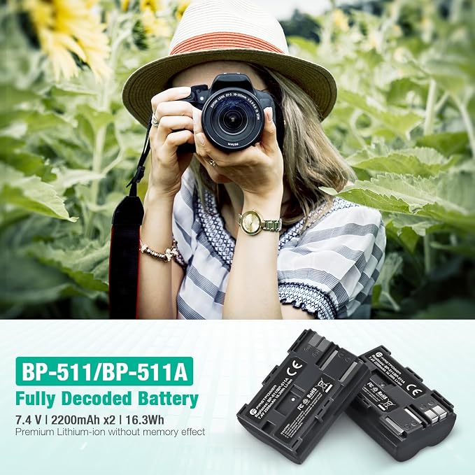 FirstPower BP-511 BP-511a Battery 2-Pack 2200mAh and Dual USB Charger - Image 2