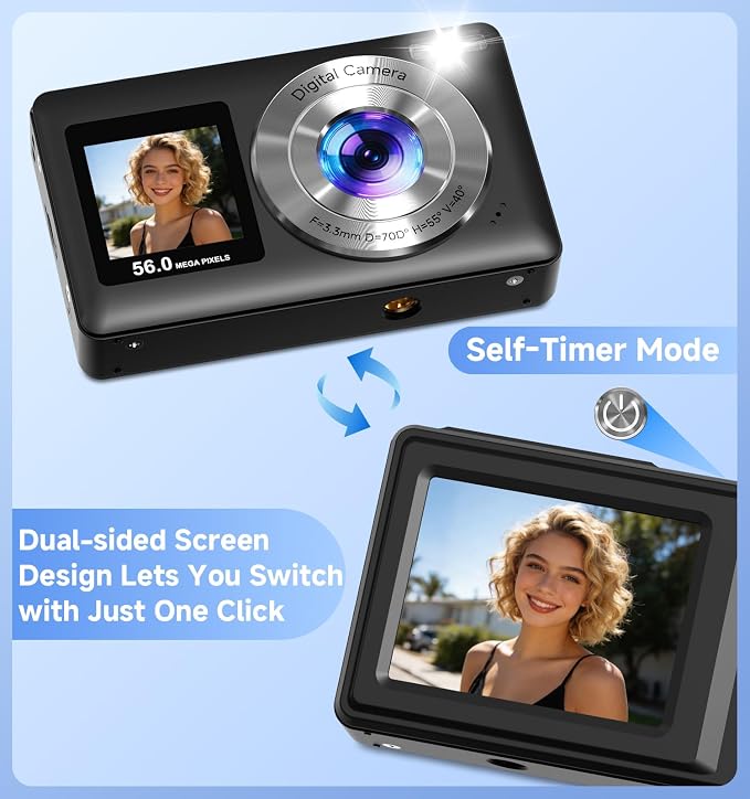 Digital Camera, 56MP Dual-Screen Point and Shoot Camera - Image 2
