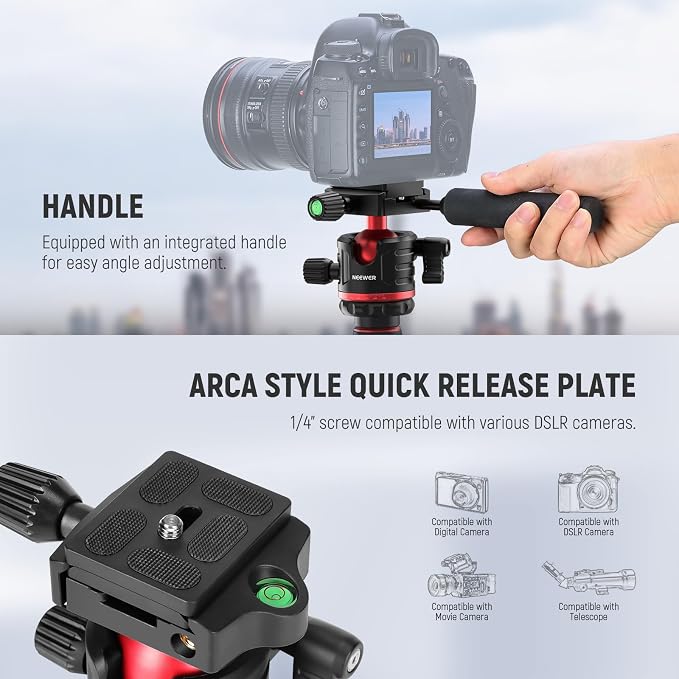 NEEWER Basics Camera Tripod Monopod, 360° Ball Head, Arca Type QR Plate - Image 7
