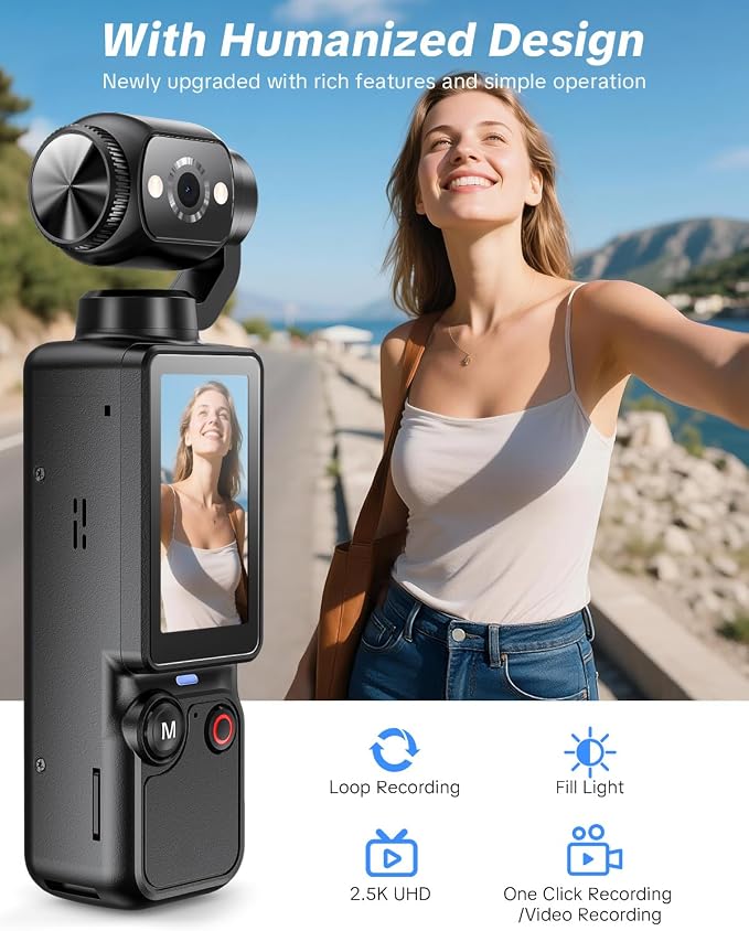 Vlogging Camera with 180° Rotating Lens, Pocket Body Camera with Audio & Video - Image 2