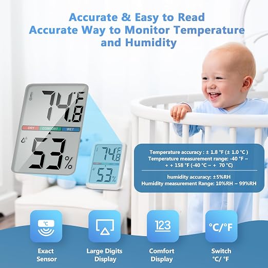 Digital Thermometer Hygrometer, Large LCD Screen Room Thermometer Temperature - Image 3