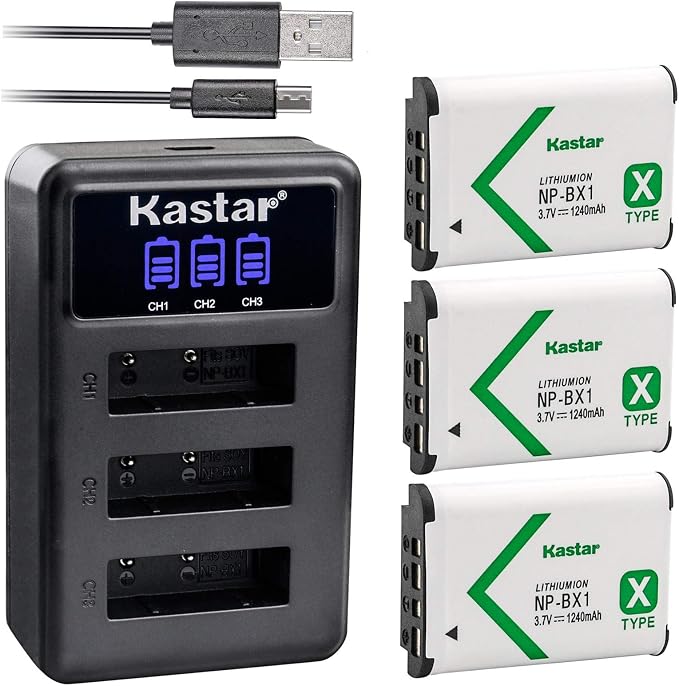 Kastar Battery x3 + Charger for Sony NP-BX1 HDR-AS200V HDR-AS30 HDR-AS300 by Kastar